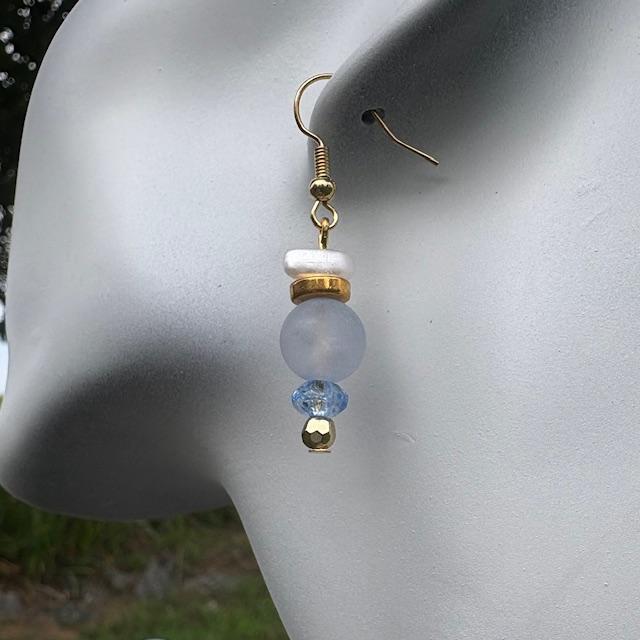 Light Blue Frosted Stacked Beaded Earrings
