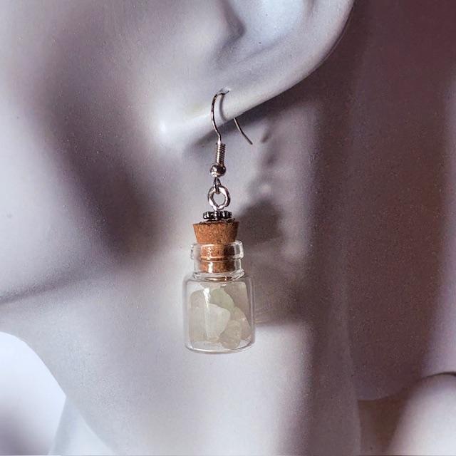Genuine Sea Glass Potion Bottle Earrings: Clear